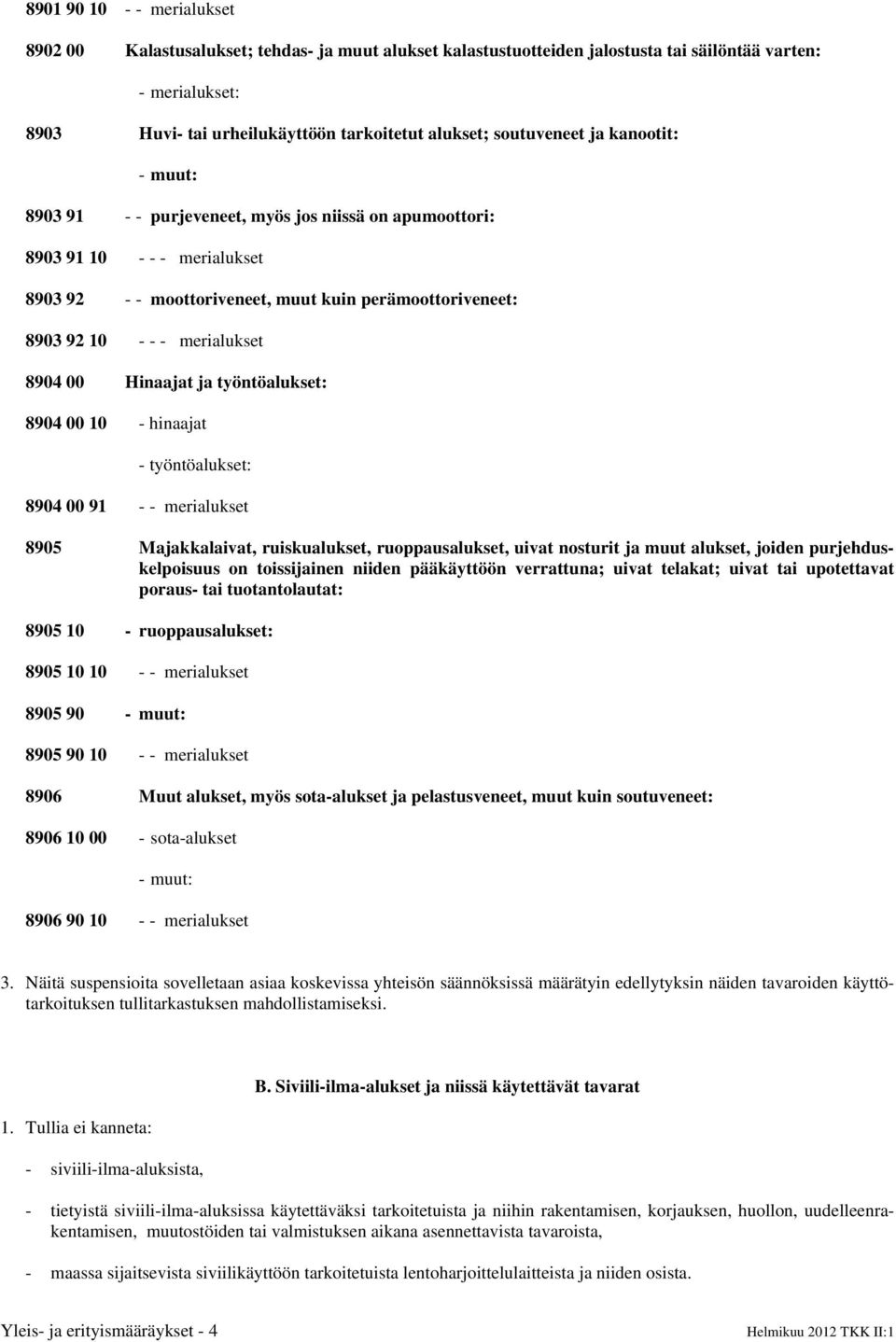 merialukset 8904 00 Hinaajat ja työntöalukset: 8904 00 10 - hinaajat - työntöalukset: 8904 00 91 - - merialukset 8905 Majakkalaivat, ruiskualukset, ruoppausalukset, uivat nosturit ja muut alukset,