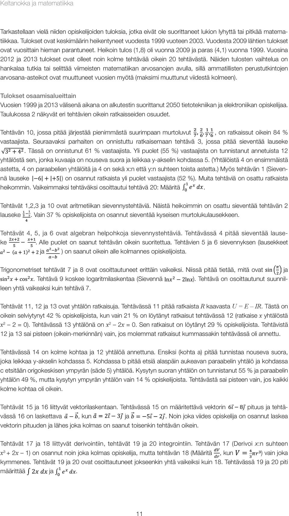 Vuosina 2012 ja 2013 tulokset ovat olleet noin kolme tehtävää oikein 20 tehtävästä.