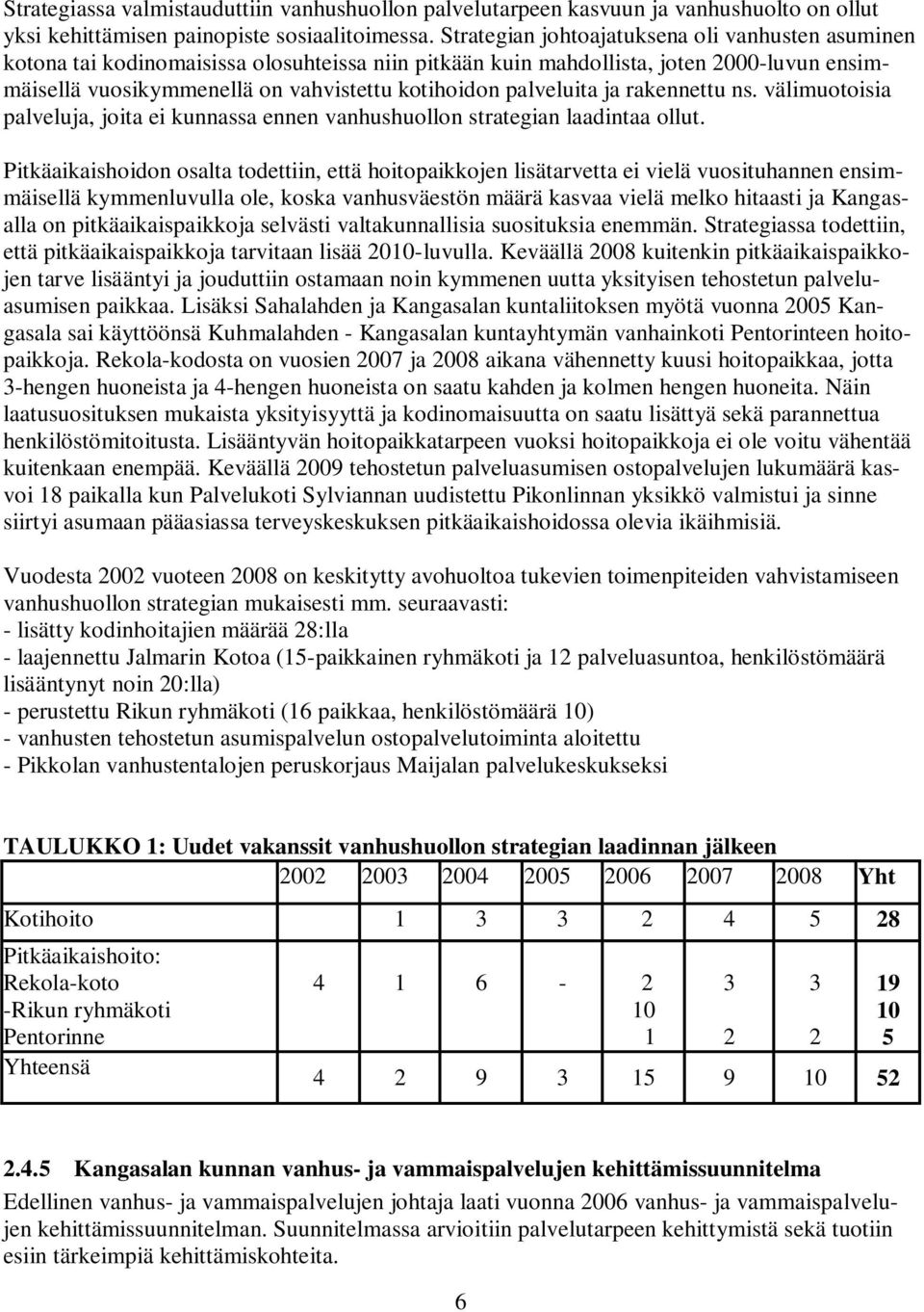 palveluita ja rakennettu ns. välimuotoisia palveluja, joita ei kunnassa ennen vanhushuollon strategian laadintaa ollut.