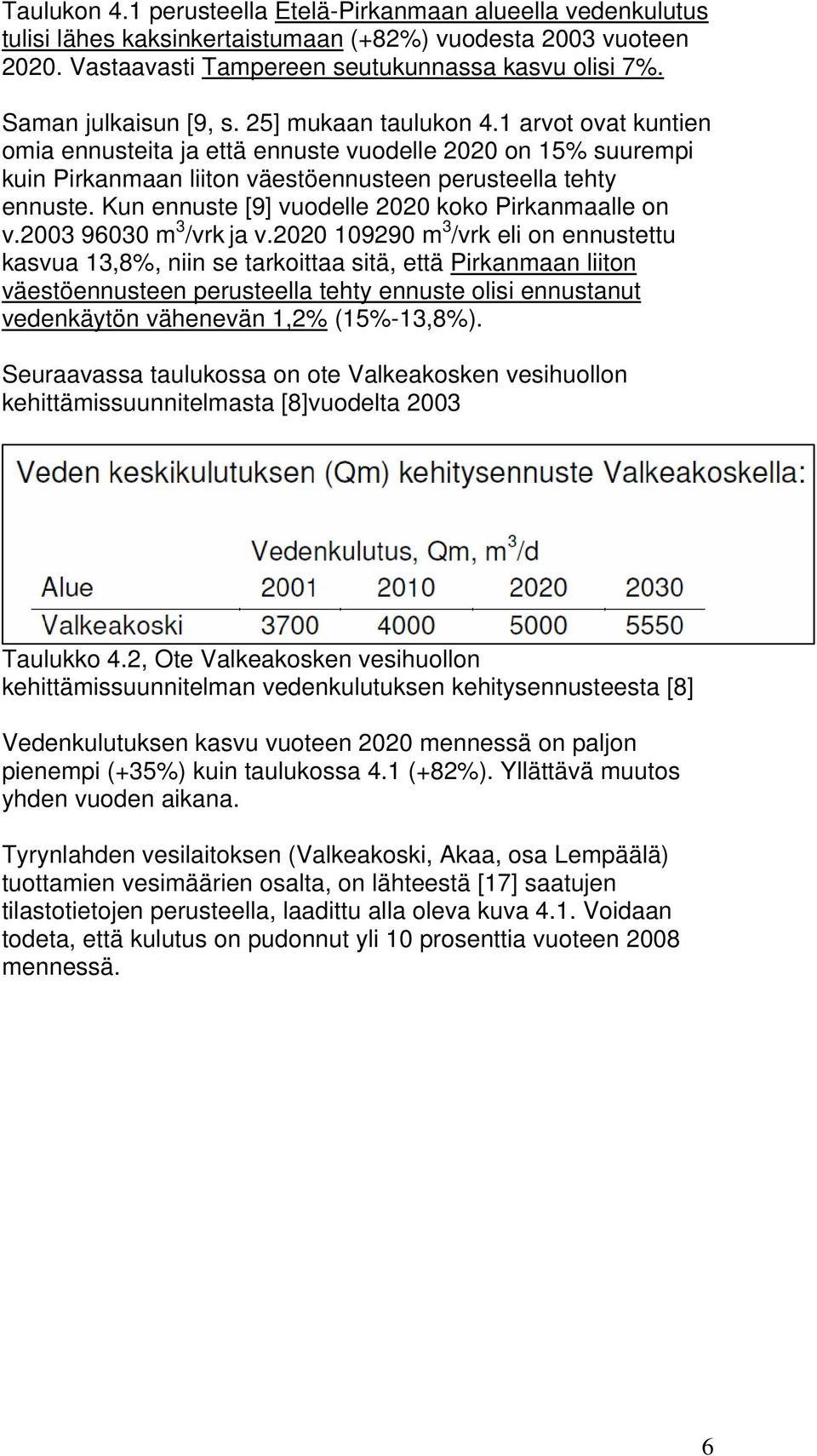 Kun ennuste [9] vuodelle 2020 koko Pirkanmaalle on v.2003 96030 m 3 /vrk ja v.