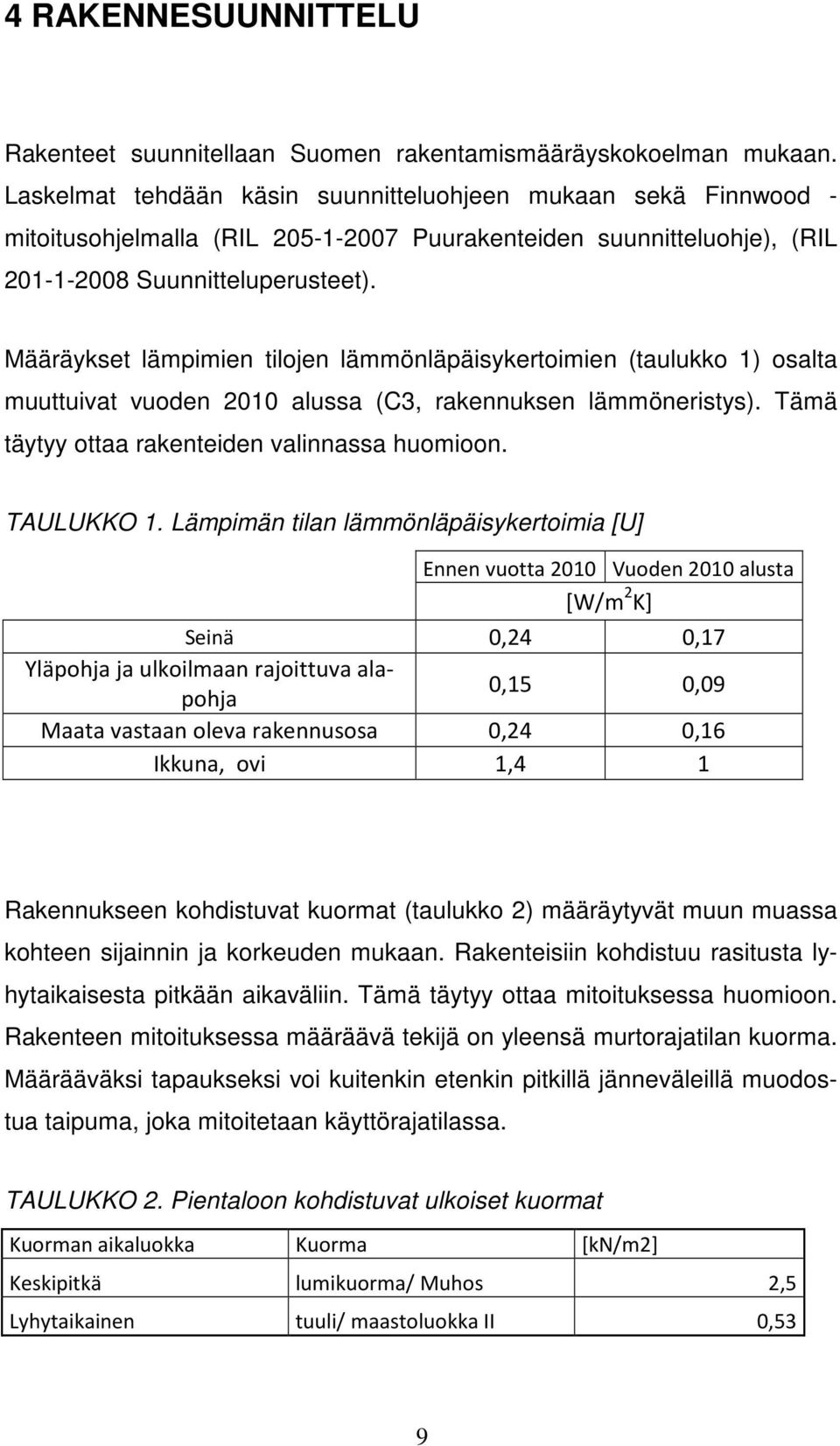 ääräyset lämpimien tilojen lämmönläpäisyertoimien (tauluo 1) osalta muuttuivat vuoen 010 alussa (C3, raennusen lämmöneristys). Tämä täytyy ottaa raenteien valinnassa huomioon. TAULUKKO 1.