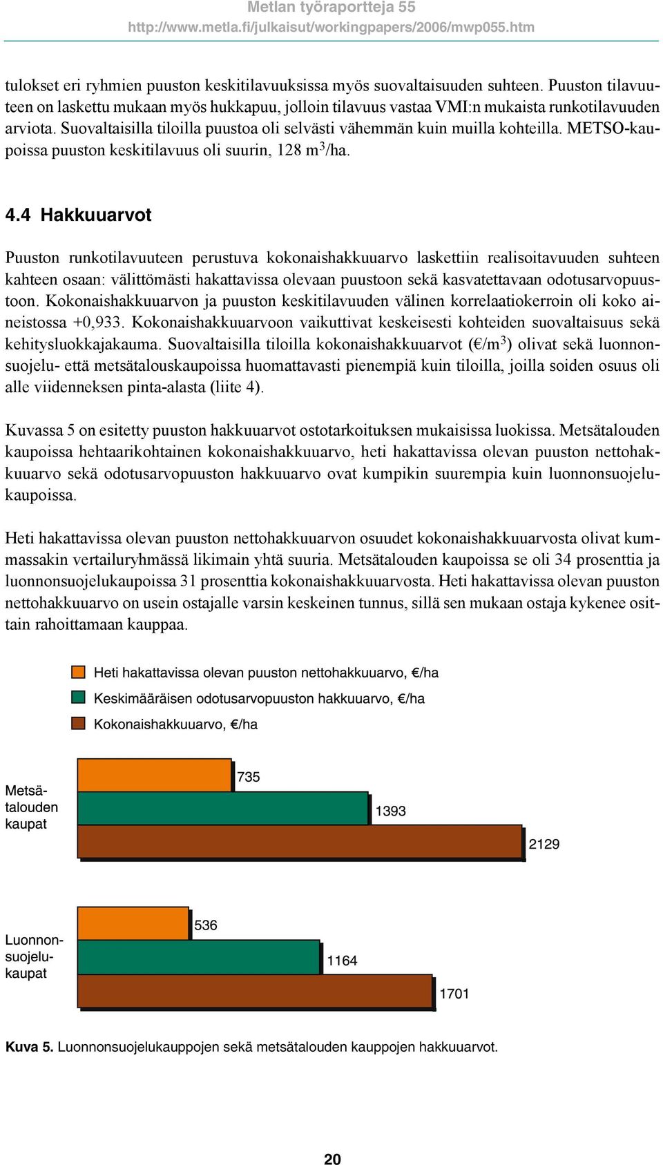 4 Hakkuuarvot Puuston runkotilavuuteen perustuva kokonaishakkuuarvo laskettiin realisoitavuuden suhteen kahteen osaan: välittömästi hakattavissa olevaan puustoon sekä kasvatettavaan