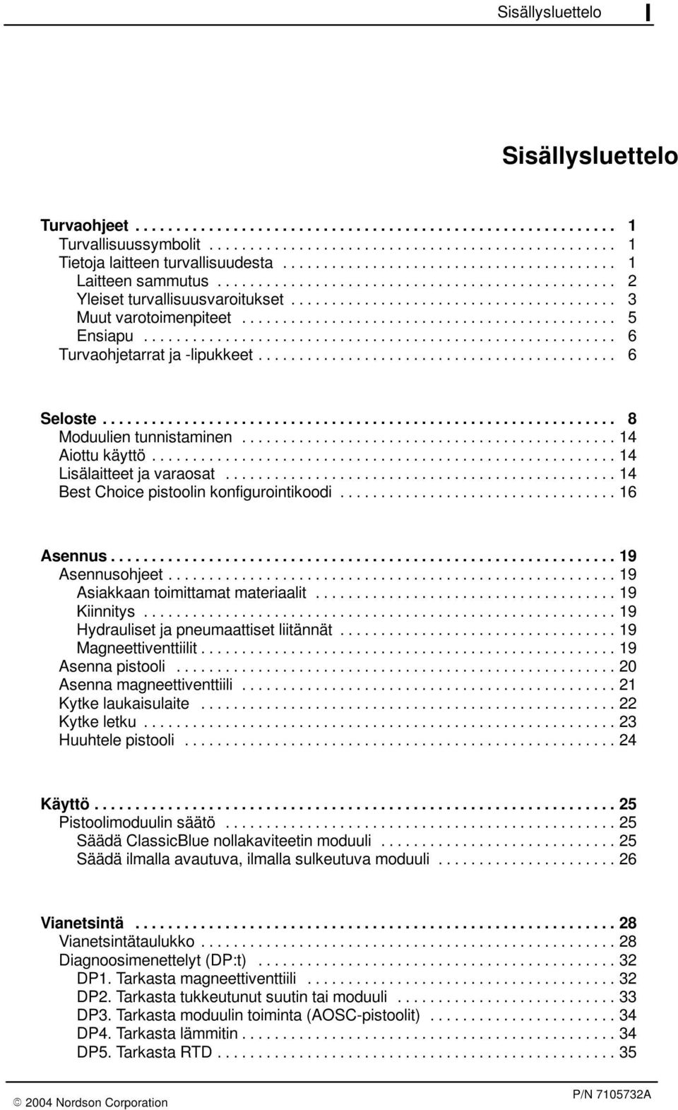 .. 19 Asennusohjeet... 19 Asiakkaan toimittamat materiaalit... 19 Kiinnitys... 19 Hydrauliset ja pneumaattiset liitännät... 19 Magneettiventtiilit... 19 Asenna pistooli... 20 Asenna magneettiventtiili.