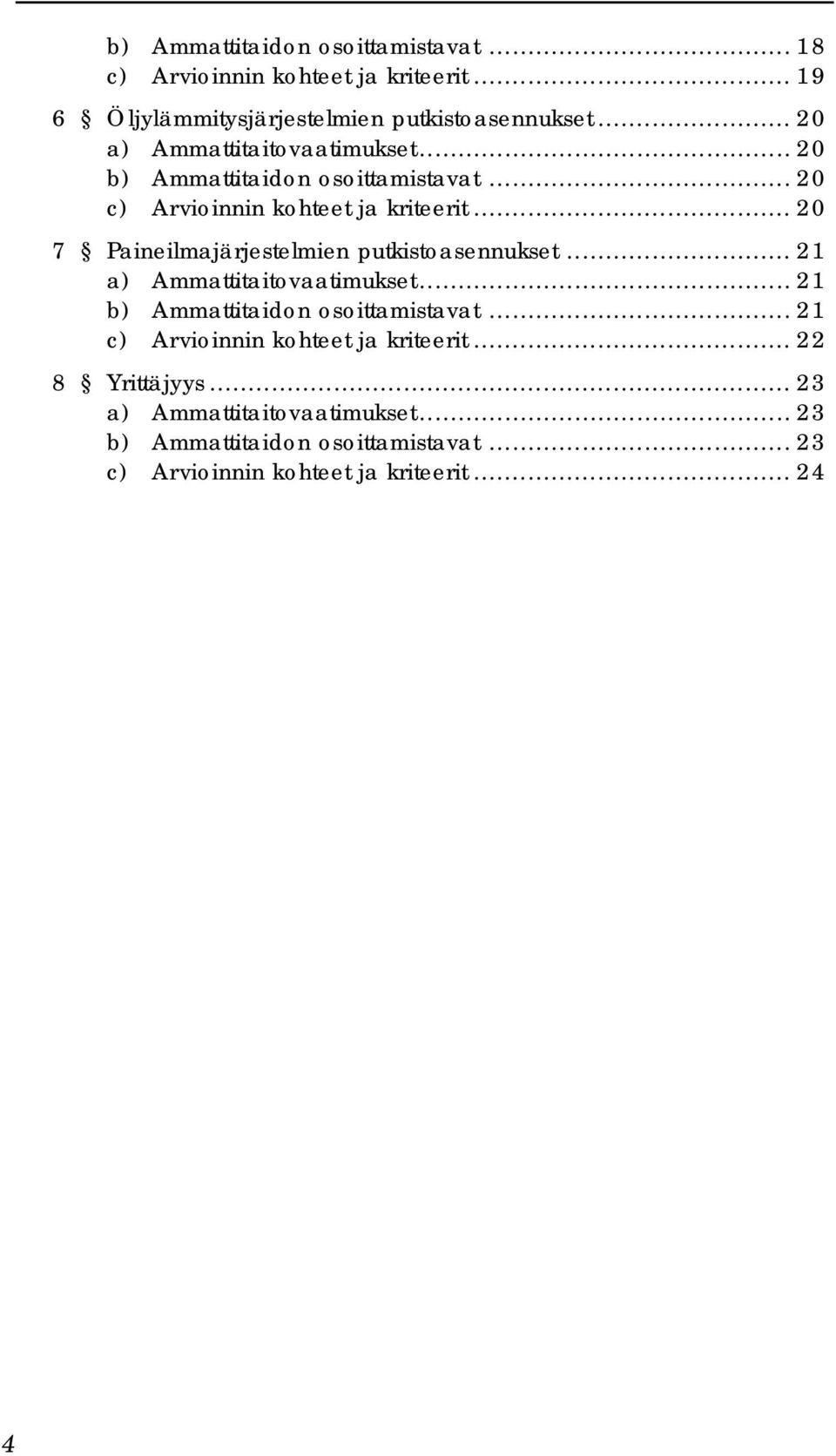 .. 20 7 Paineilmajärjestelmien putkistoasennukset... 21 a) Ammattitaitovaatimukset... 21 b) Ammattitaidon osoittamistavat.