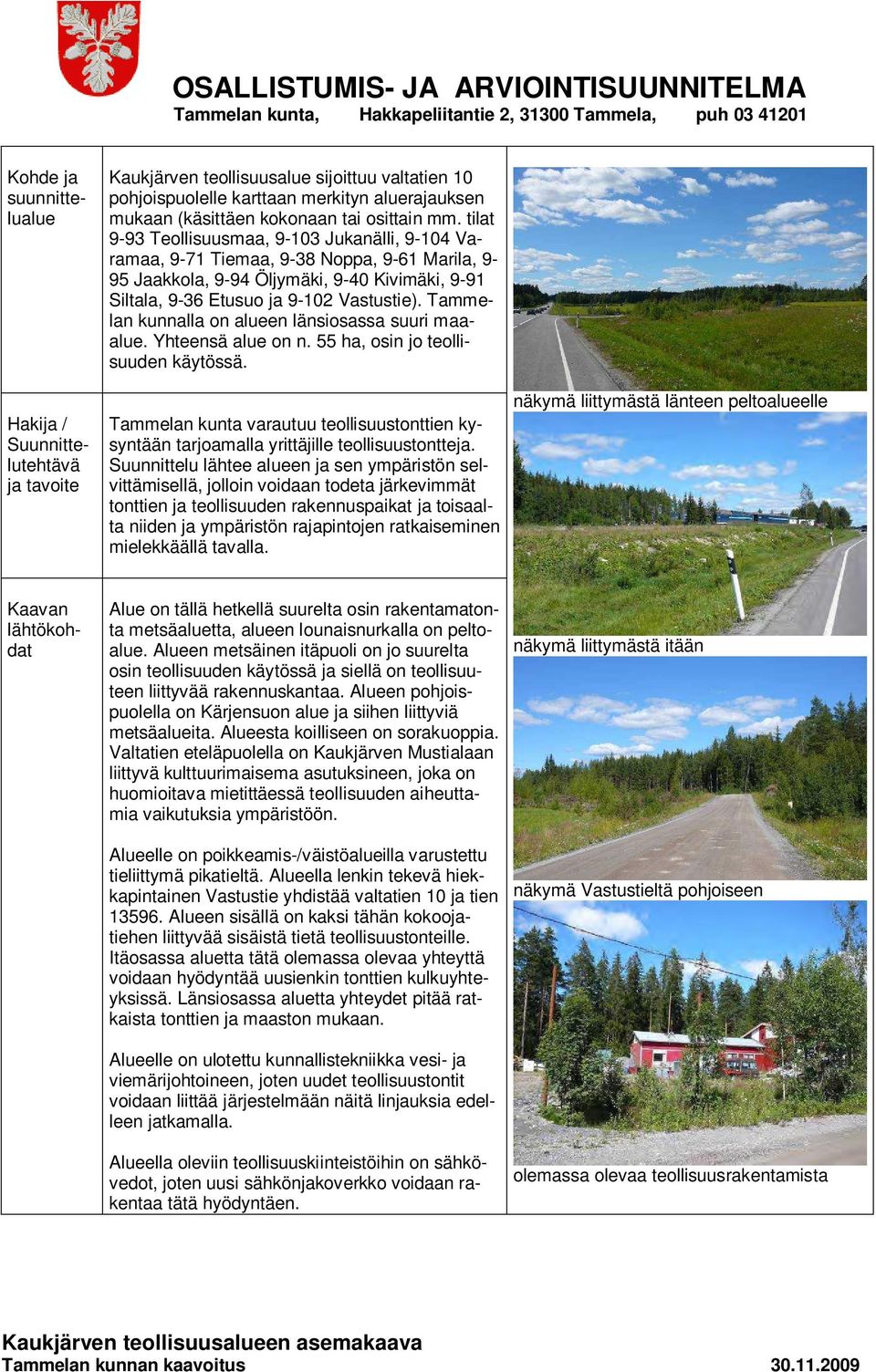 tilat 9-93 Teollisuusmaa, 9-103 Jukanälli, 9-104 Varamaa, 9-71 Tiemaa, 9-38 Noppa, 9-61 Marila, 9-95 Jaakkola, 9-94 Öljymäki, 9-40 Kivimäki, 9-91 Siltala, 9-36 Etusuo ja 9-102 Vastustie).