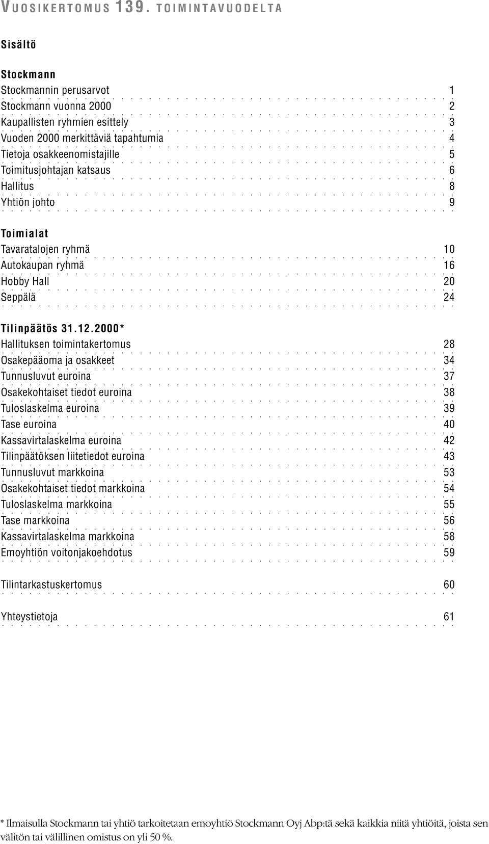 katsaus 6 Hallitus 8 Yhtiön johto 9 Toimialat Tavaratalojen ryhmä 1 Autokaupan ryhmä 16 Hobby Hall 2 Seppälä 24 Tilinpäätös 31.12.