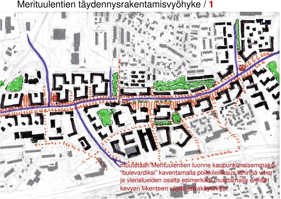 kaventamalla poikkileikkaus lähinnä viherja vierialueiden