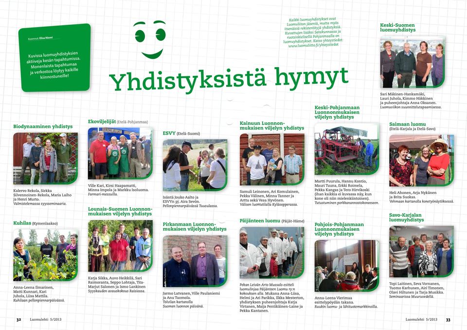 itsenäisiä rekisteröityjä yhdistyksiä. Kuvattujen lisäksi Satakunnassa ja ruotsinkielisellä Pohjanmaalla on luomuyhdistykset. Katso yhteystiedot: www.luomuliitto.