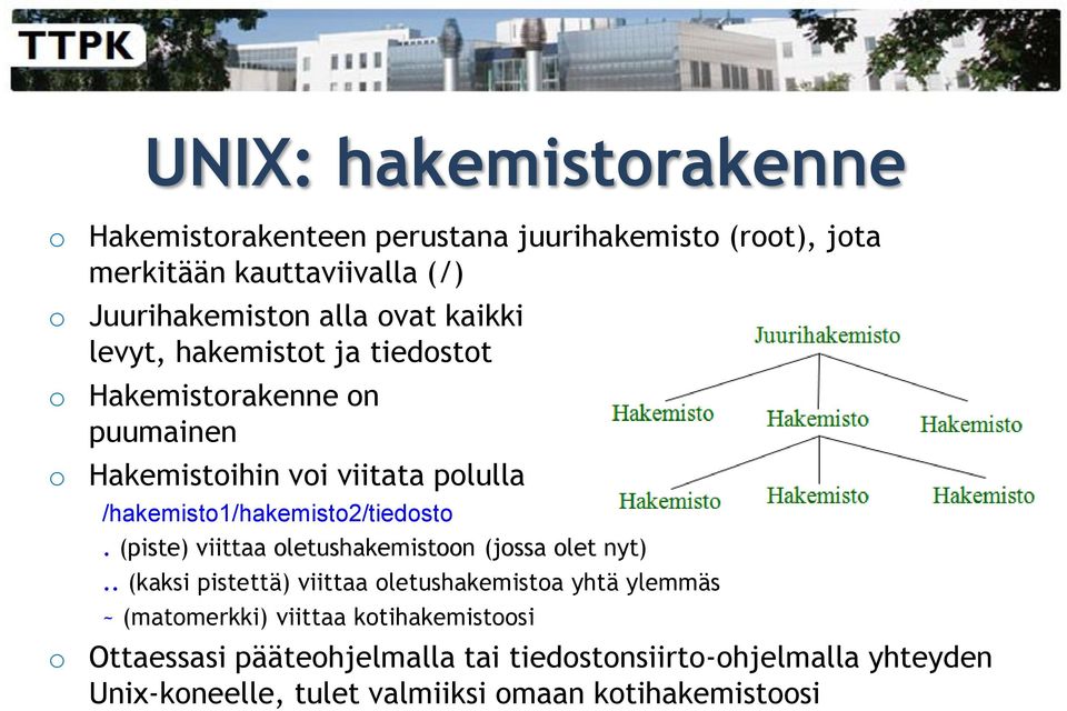 /hakemisto1/hakemisto2/tiedosto. (piste) viittaa oletushakemistoon (jossa olet nyt).