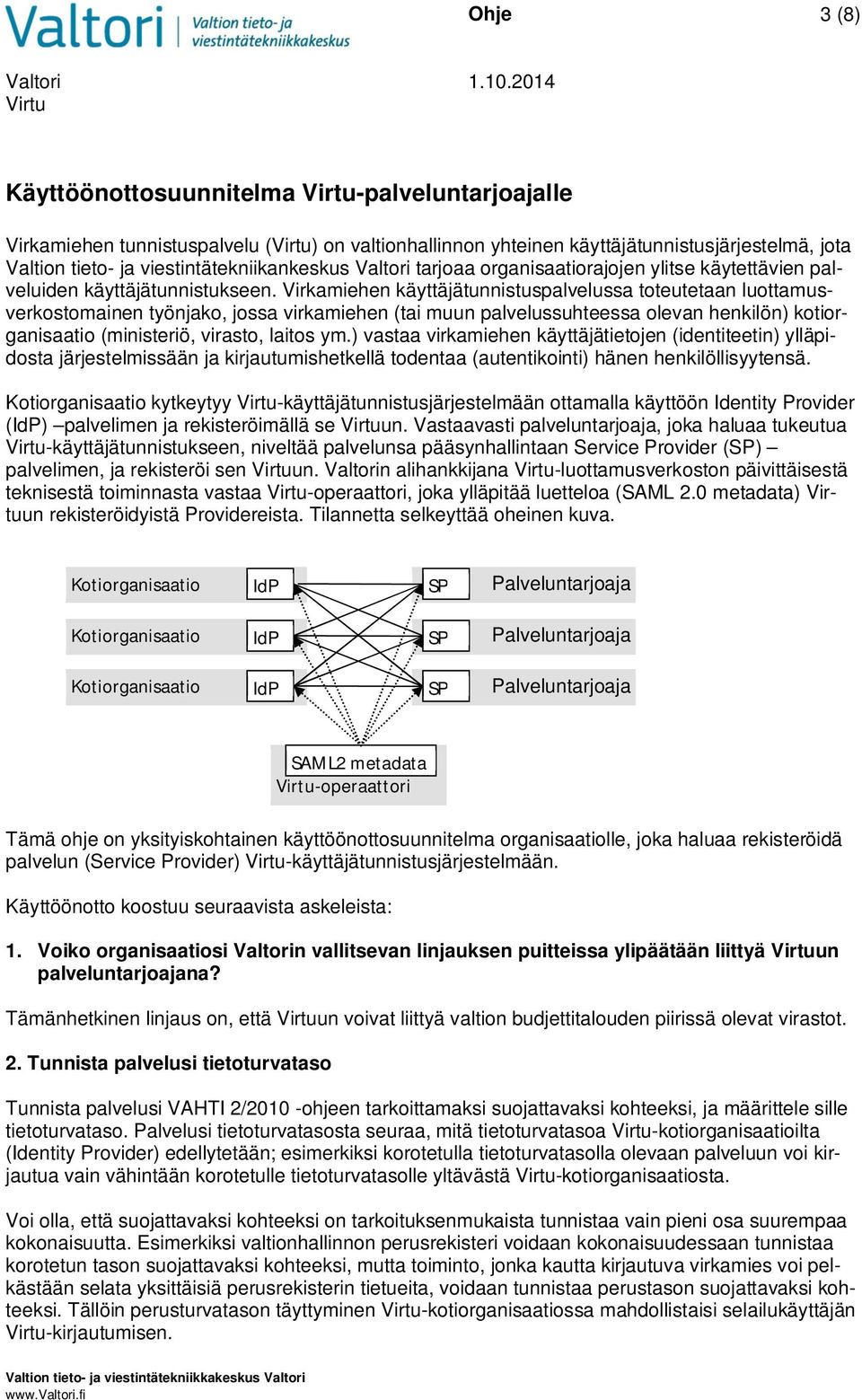 Virkamiehen käyttäjätunnistuspalvelussa toteutetaan luottamusverkostomainen työnjako, jossa virkamiehen (tai muun palvelussuhteessa olevan henkilön) kotiorganisaatio (ministeriö, virasto, laitos ym.