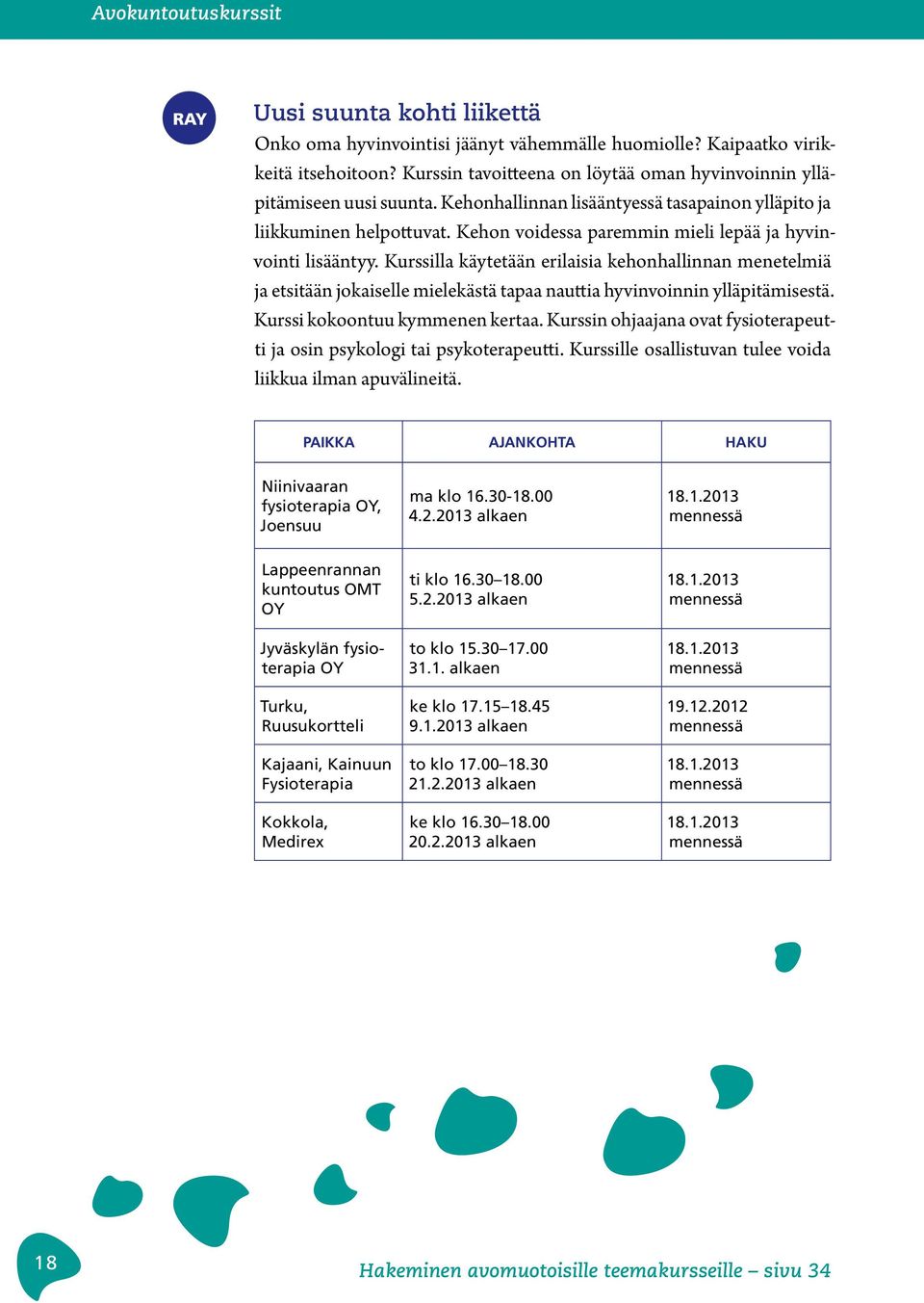 Kehon voidessa paremmin mieli lepää ja hyvinvointi lisääntyy. Kurssilla käytetään erilaisia kehonhallinnan menetelmiä ja etsitään jokaiselle mielekästä tapaa nauttia hyvinvoinnin ylläpitämisestä.