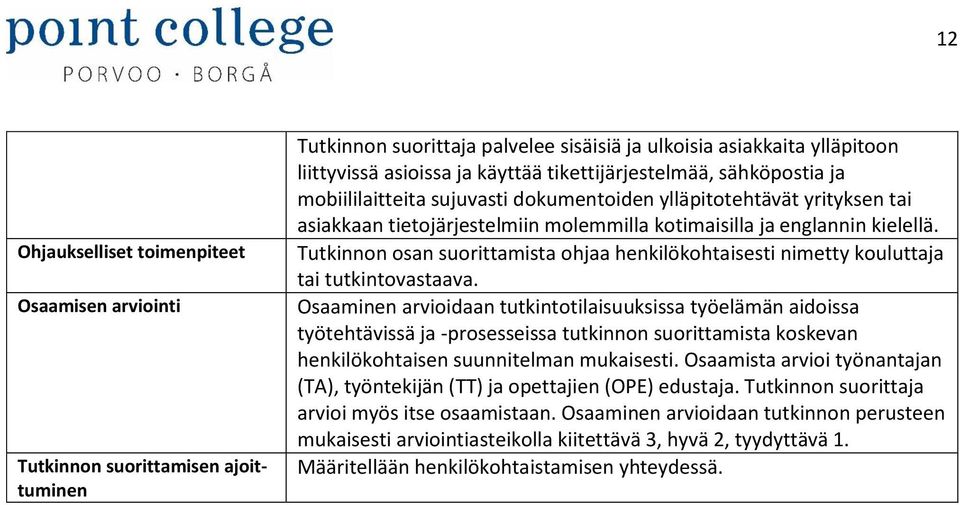 Tutkinnon osan suorittamista ohjaa henkilökohtaisesti nimetty kouluttaja tai tutkintovastaava.