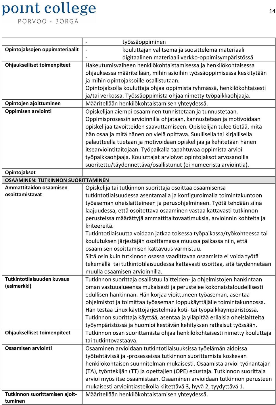 Opintojaksolla kouluttaja ohjaa oppimista ryhmässä, henkilökohtaisesti ja/tai verkossa. Työssäoppimista ohjaa nimetty työpaikkaohjaaja.