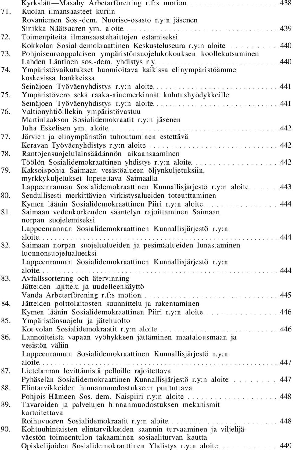 Pohjoiseurooppalaisen ympäristönsuojelukokouksen koollekutsuminen Lahden Läntinen sos.-dem. yhdistys r.y 440 74.