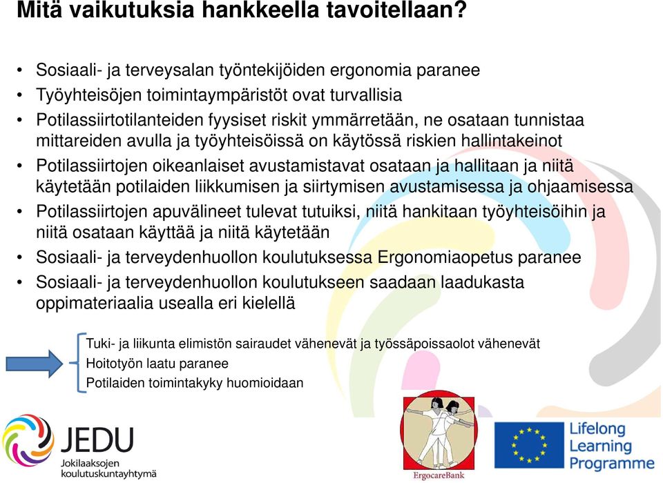 avulla ja työyhteisöissä on käytössä riskien hallintakeinot Potilassiirtojen oikeanlaiset avustamistavat osataan ja hallitaan ja niitä käytetään potilaiden liikkumisen ja siirtymisen avustamisessa ja