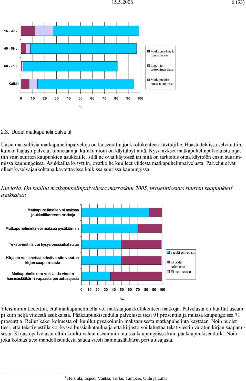 Kysymykset matkapuhelinpalveluista rajattiin vain suurten kaupunkien asukkaille, sillä ne ovat käytössä tai niitä on tarkoitus ottaa käyttöön ensin suurimmissa kaupungeissa.