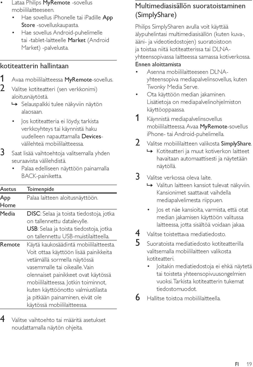 2 Valitse kotiteatteri (sen verkkonimi) aloitusnäytöstä. Selauspalkki tulee näkyviin näytön alaosaan.