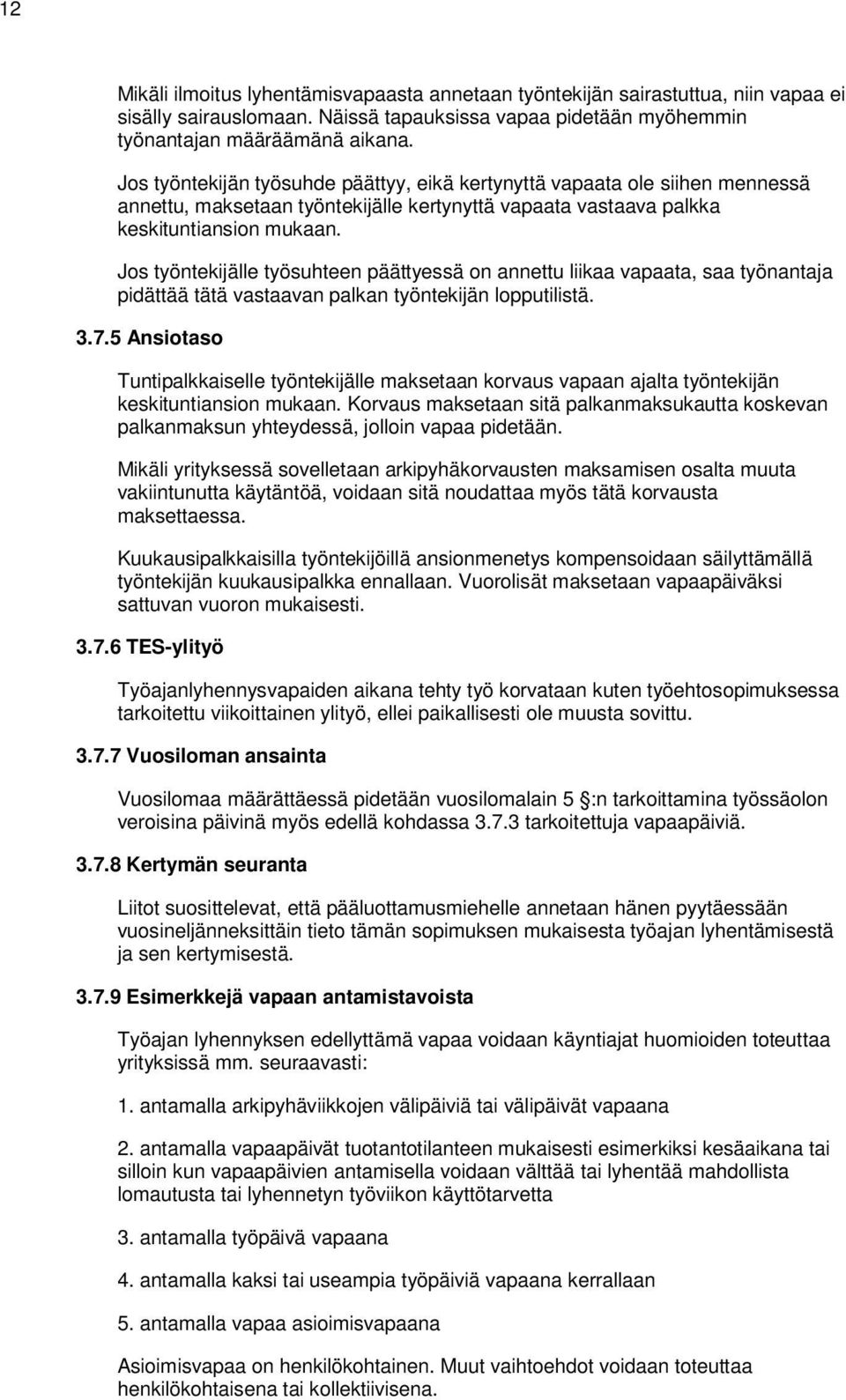 Jos työntekijälle työsuhteen päättyessä on annettu liikaa vapaata, saa työnantaja pidättää tätä vastaavan palkan työntekijän lopputilistä. 3.7.