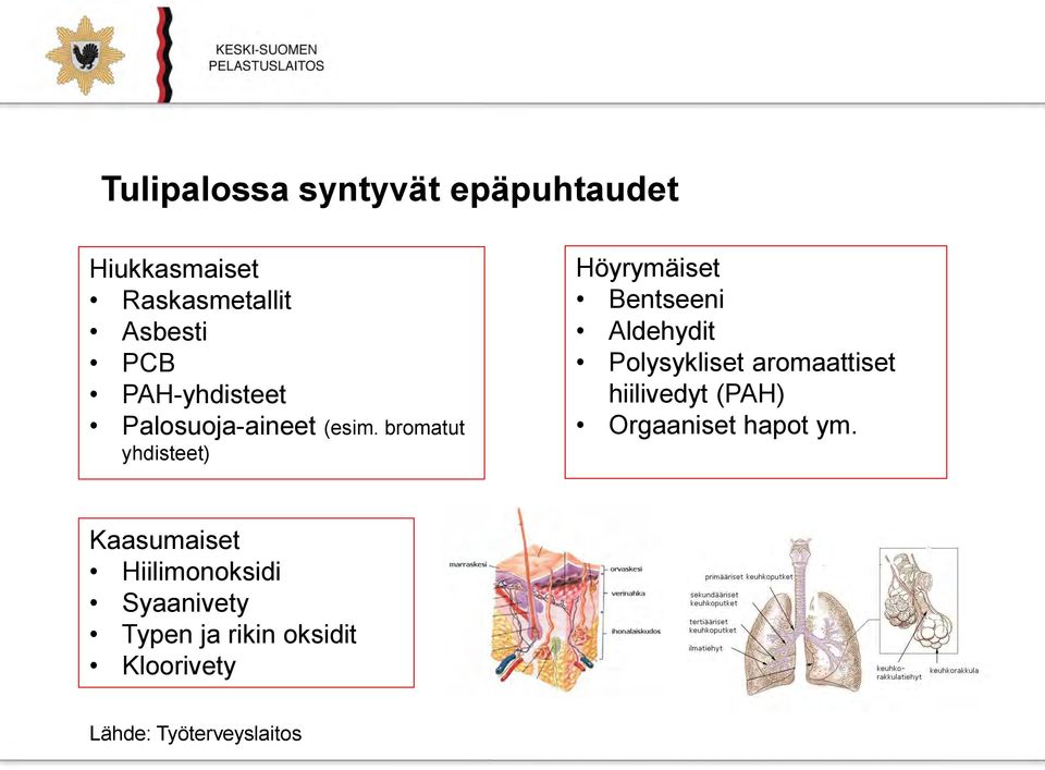 bromatut yhdisteet) Höyrymäiset Bentseeni Aldehydit Polysykliset aromaattiset