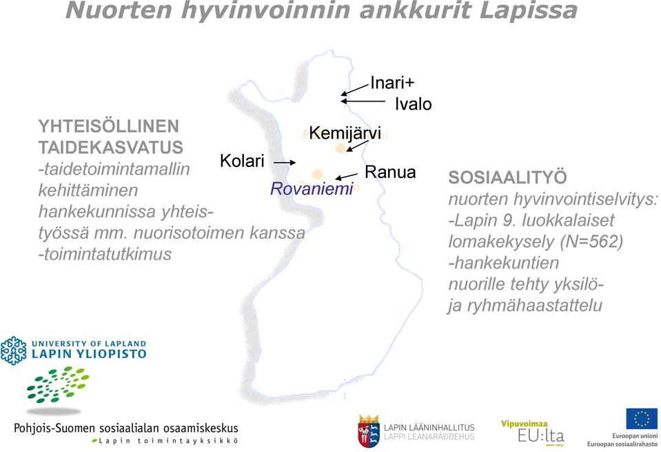 nuorisotoimen kanssa -toimintatutkimus Kemijärvi Inari+ Ivalo Ranua SOSIAALITYÖ nuorten