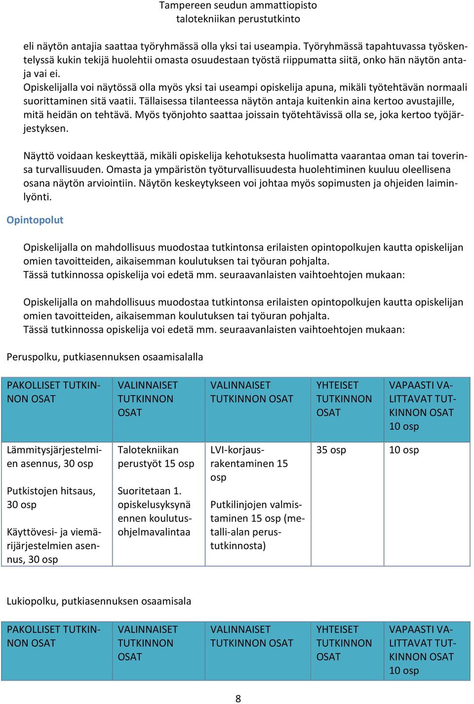 lla voi näytössä olla myös yksi tai useampi opiskelija apuna, mikäli työtehtävän normaali suorittaminen sitä vaatii.