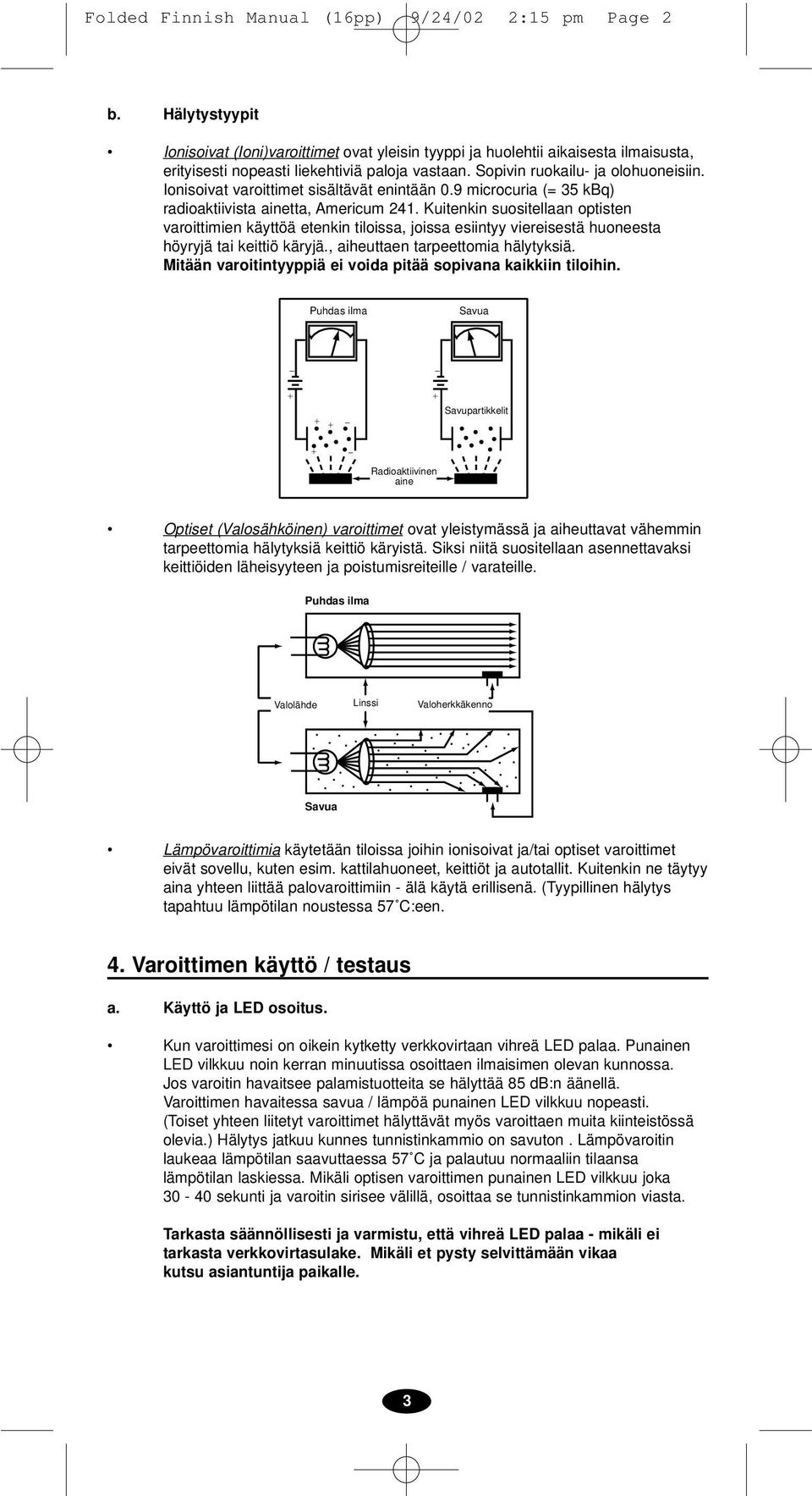 Ionisoivat varoittimet sisältävät enintään 0.9 microcuria (= 35 kbq) radioaktiivista ainetta, Americum 241.