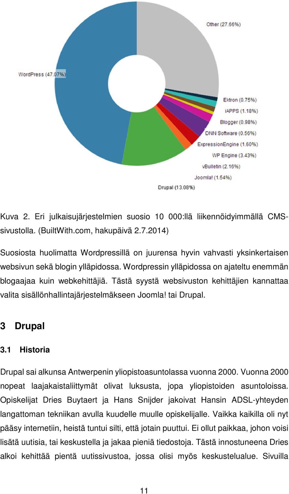 Tästä syystä websivuston kehittäjien kannattaa valita sisällönhallintajärjestelmäkseen Joomla! tai Drupal. 3 Drupal 3.1 Historia Drupal sai alkunsa Antwerpenin yliopistoasuntolassa vuonna 2000.