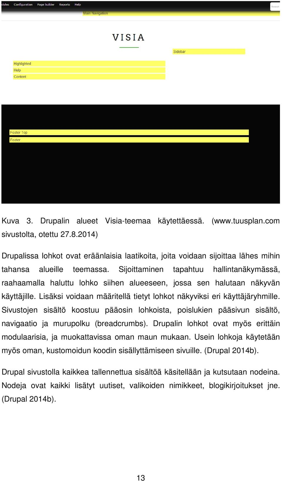 Sijoittaminen tapahtuu hallintanäkymässä, raahaamalla haluttu lohko siihen alueeseen, jossa sen halutaan näkyvän käyttäjille. Lisäksi voidaan määritellä tietyt lohkot näkyviksi eri käyttäjäryhmille.