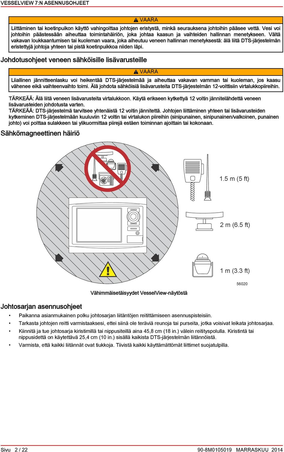 Vältä vkvn loukkntumisen ti kuolemn vr, jok iheutuu veneen hllinnn menetyksestä: älä liitä DTS-järjestelmän eristettyjä johtoj yhteen ti pistä koetinpuikko niiden läpi.