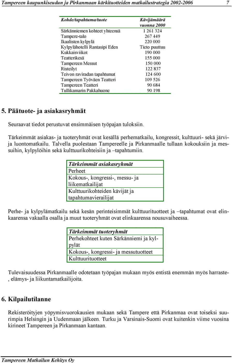 Päätuote- ja asiakasryhmät Seuraavat tiedot perustuvat ensimmäisen työpajan tuloksiin.