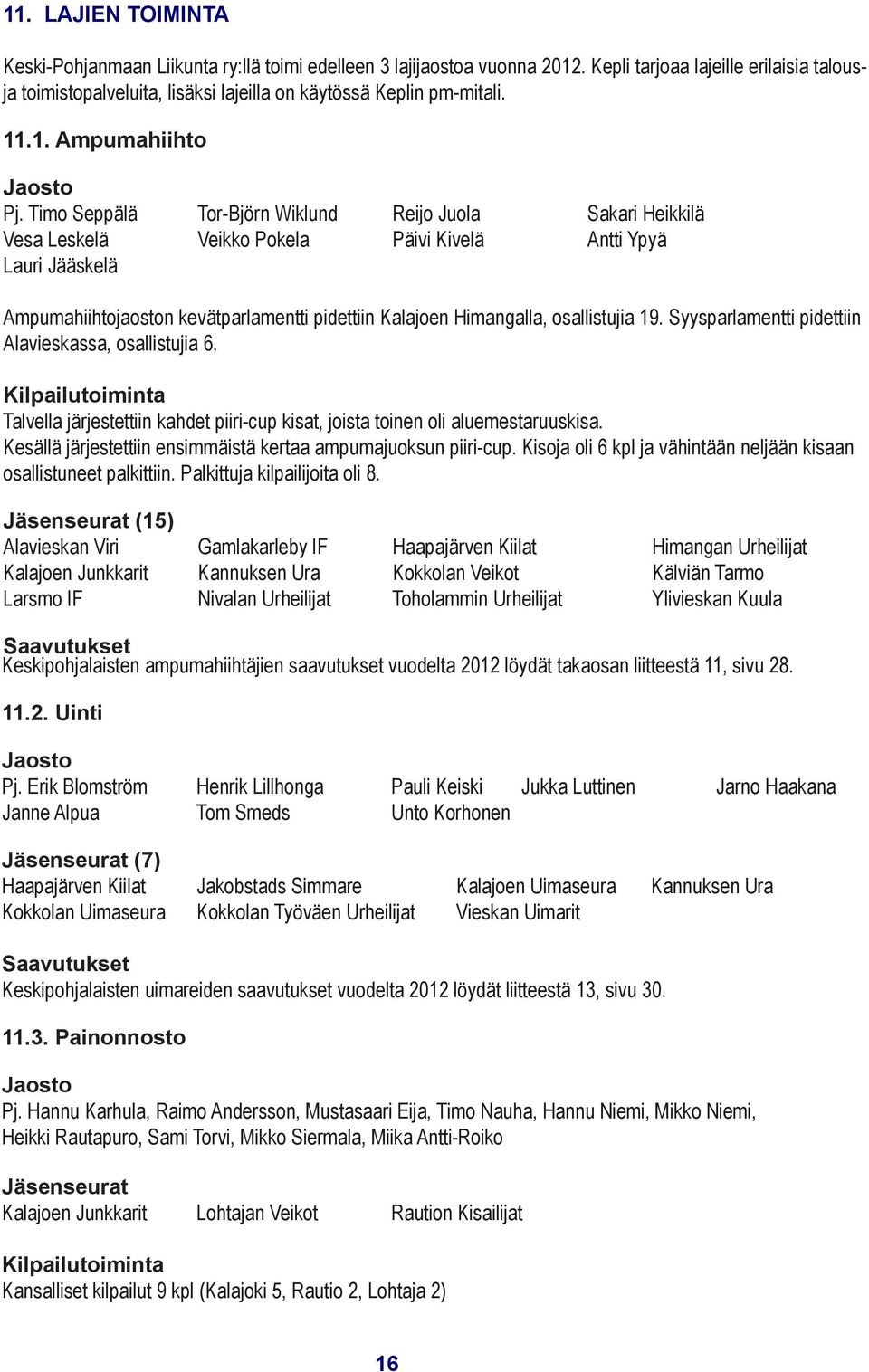 Timo Seppälä Tor-Björn Wiklund Reijo Juola Sakari Heikkilä Vesa Leskelä Veikko Pokela Päivi Kivelä Antti Ypyä Lauri Jääskelä Ampumahiihtojaoston kevätparlamentti pidettiin Kalajoen Himangalla,