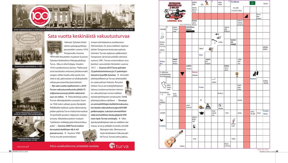1922 Turvan Hämeenkatu 25 toimisto on toiminut vuodesta 1940 samalla paikalla Tietojenkäsittely on kehittynyt suuresti vuosien varrella Hämeen Työväen Keskinäinen paloapuyhdistys perustettiin vuonna