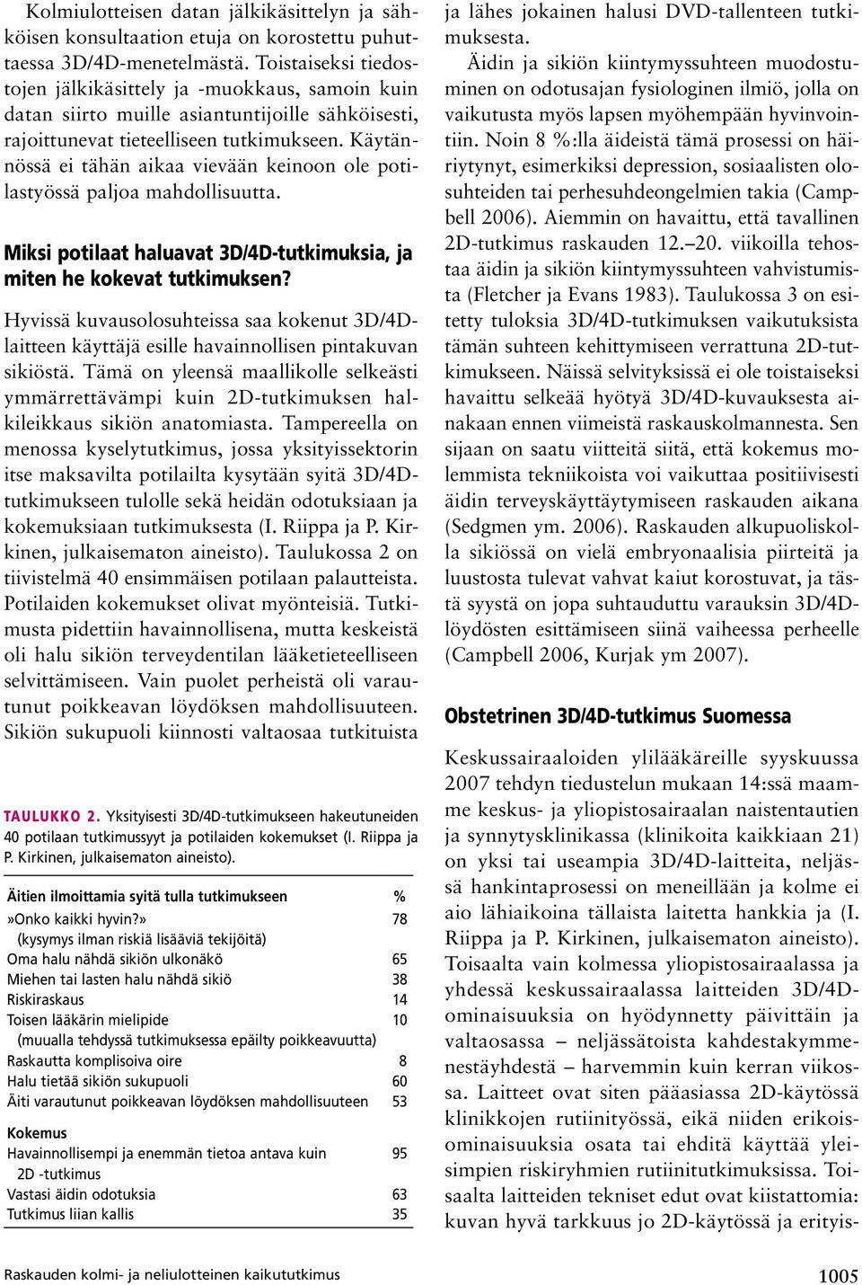 Käytännössä ei tähän aikaa vievään keinoon ole potilastyössä paljoa mahdollisuutta. Miksi potilaat haluavat 3D/4D-tutkimuksia, ja miten he kokevat tutkimuksen?