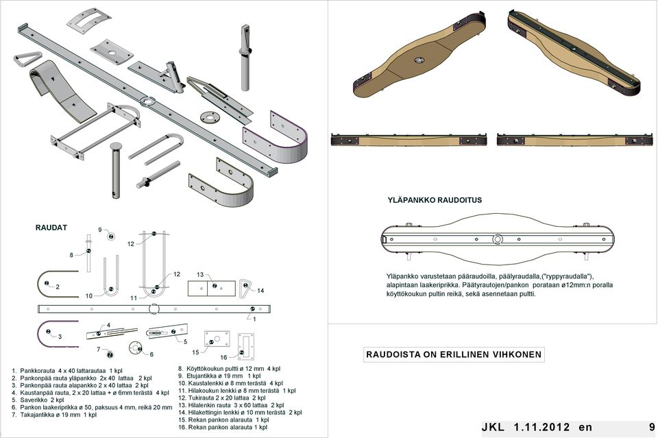 Pankonpää rauta alapankko 2 x 40 lattaa 2 kpl 4. Kaustanpää rauta, 2 x 20 lattaa + ø 6mm terästä 4 kpl 5. Saverikko 2 kpl 6. Pankon laakeriprikka ø 50, paksuus 4 mm, reikä 20 mm 7.