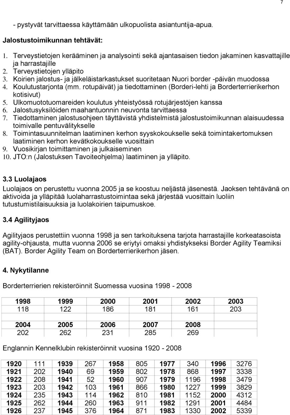 Koirien jalostus- ja jälkeläistarkastukset suoritetaan Nuori border -päivän muodossa 4. Koulutustarjonta (mm. rotupäivät) ja tiedottaminen (Borderi-lehti ja Borderterrierikerhon kotisivut) 5.