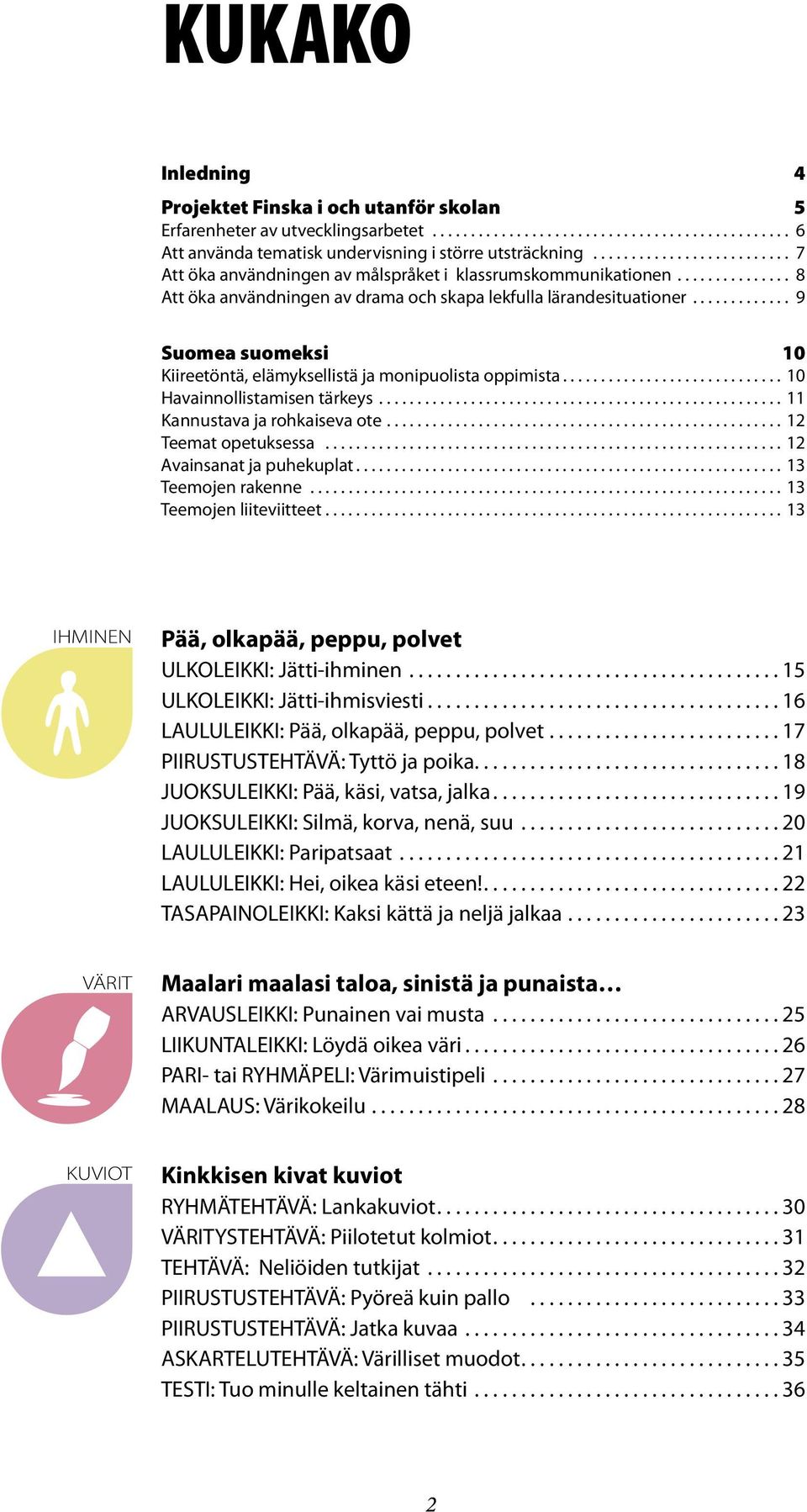 .. 9 Suomea suomeksi 10 Kiireetöntä, elämyksellistä ja monipuolista oppimista...10 Havainnollistamisen tärkeys...11 Kannustava ja rohkaiseva ote....12 Teemat opetuksessa...12 Avainsanat ja puhekuplat.