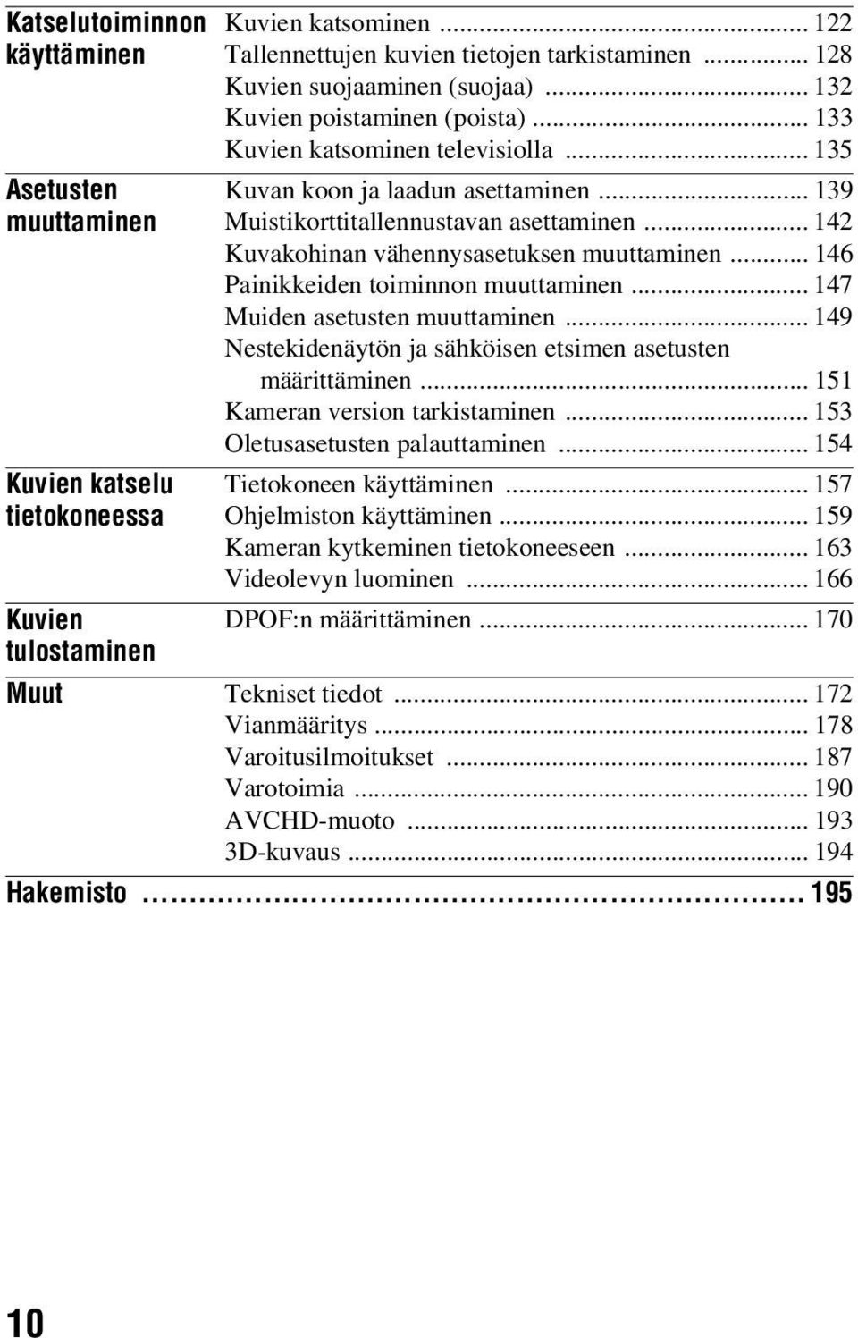 .. 142 Kuvakohinan vähennysasetuksen muuttaminen... 146 Painikkeiden toiminnon muuttaminen... 147 Muiden asetusten muuttaminen... 149 Nestekidenäytön ja sähköisen etsimen asetusten määrittäminen.