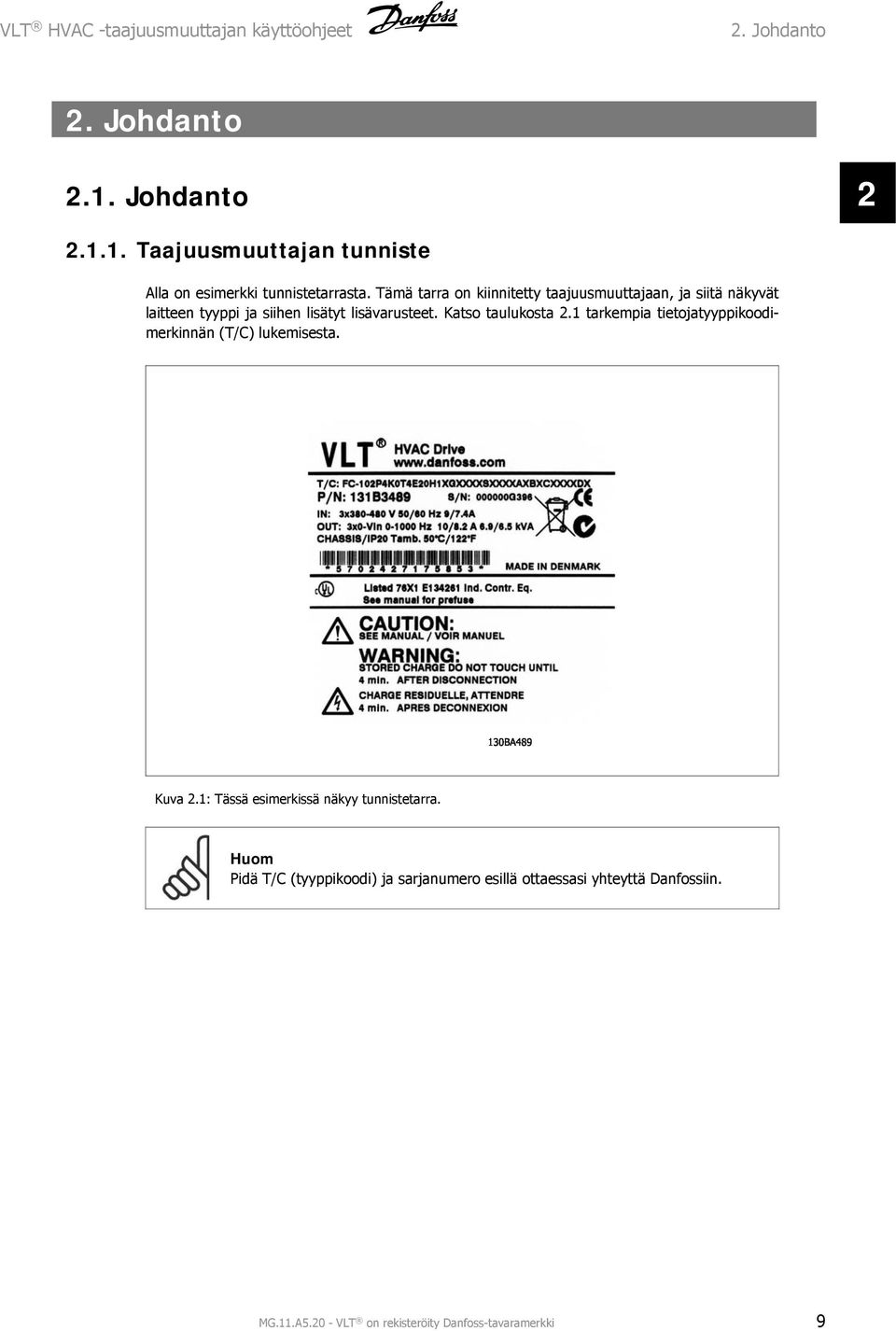 Katso taulukosta 2.1 tarkempia tietojatyyppikoodimerkinnän (T/C) lukemisesta. Kuva 2.