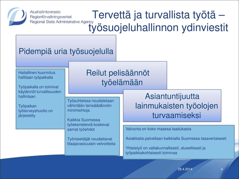Suomessa työskenteleviä koskevat samat työehdot Asiantuntijuutta lainmukaisten työolojen turvaamiseksi Valvonta on koko maassa laadukasta Työnteettäjät noudattavat