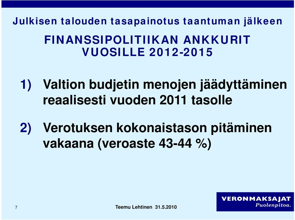 Valtion budjetin menojen jäädyttäminen reaalisesti vuoden