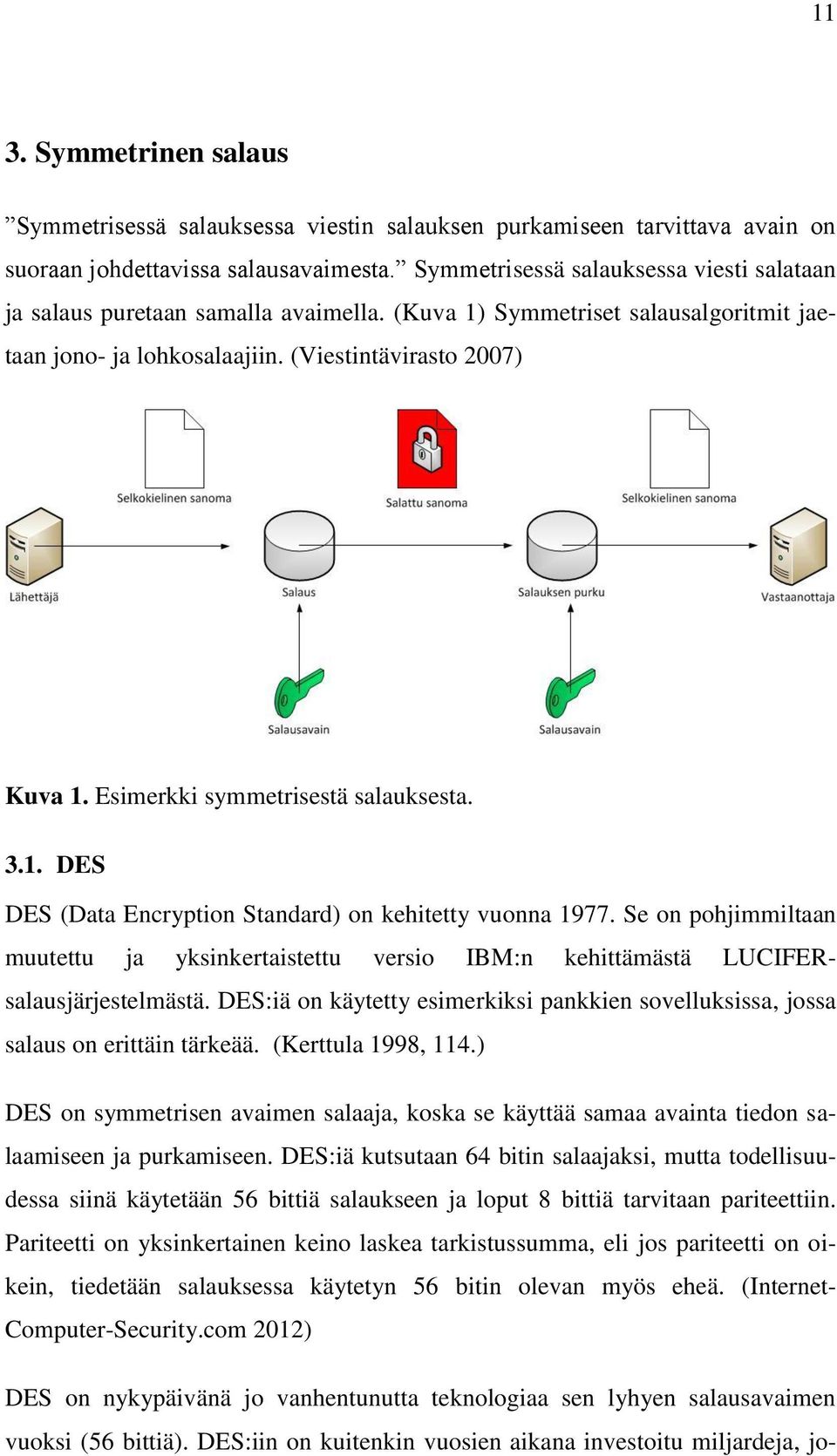 Esimerkki symmetrisestä salauksesta. 3.1. DES DES (Data Encryption Standard) on kehitetty vuonna 1977.