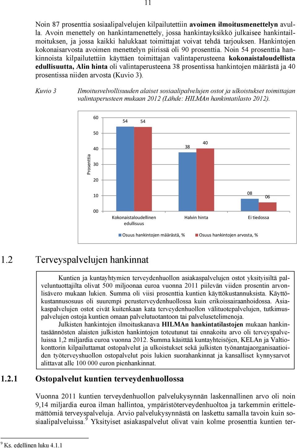 Hankintojen kokonaisarvosta avoimen menettelyn piirissä oli 90 prosenttia.