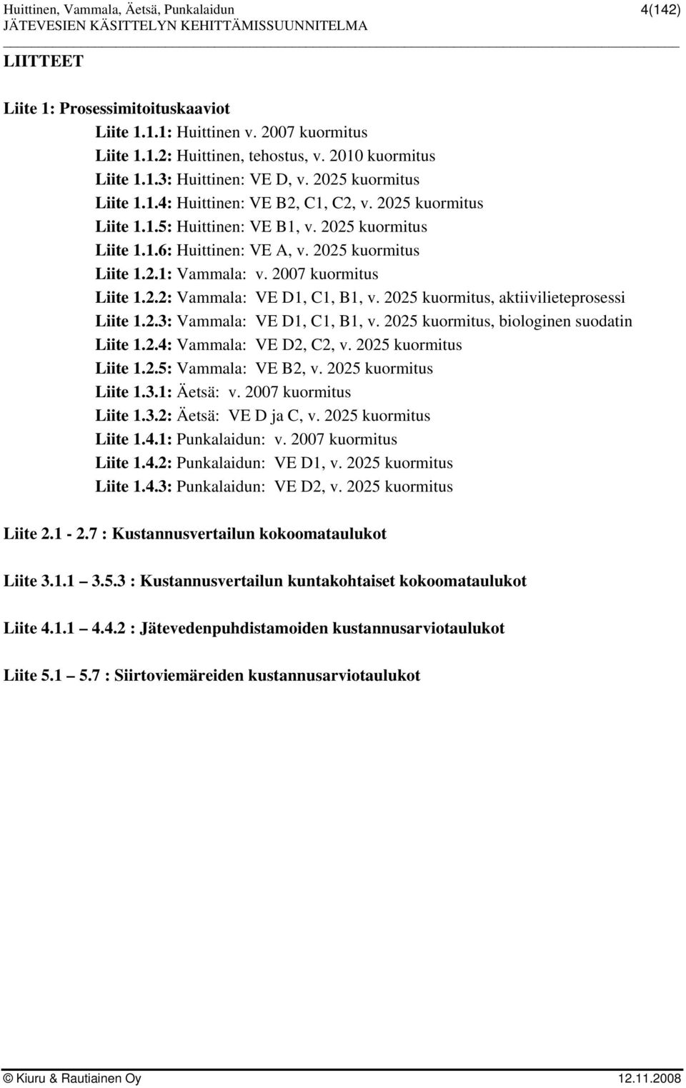 225 kuormitus, aktiivilieteprosessi Liite 1.2.3: Vammala: VE D1, C1, B1, v. 225 kuormitus, biologinen suodatin Liite 1.2.4: Vammala: VE D2, C2, v. 225 kuormitus Liite 1.2.5: Vammala: VE B2, v.