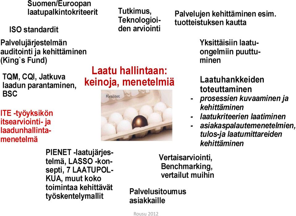 hallintaan: keinoja, menetelmiä Palvelusitoumus asiakkaille Rousu 2012 Palvelujen kehittäminen esim.