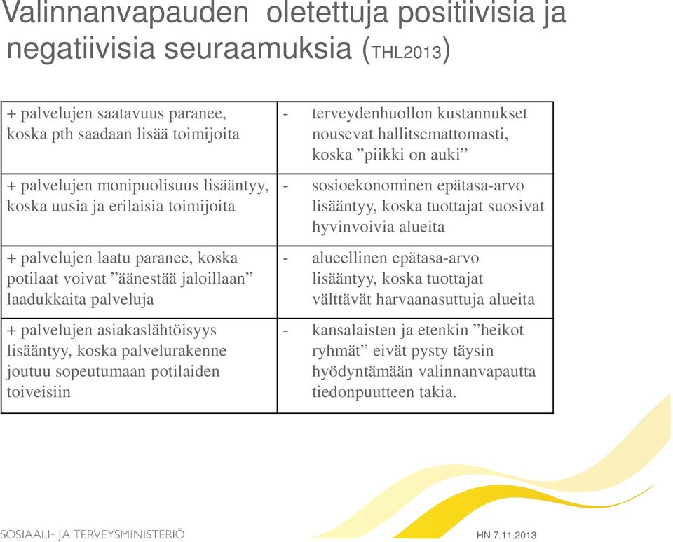 potilaiden toiveisiin - terveydenhuollon kustannukset nousevat hallitsemattomasti, koska piikki on auki - sosioekonominen epätasa-arvo lisääntyy, koska tuottajat suosivat hyvinvoivia alueita -