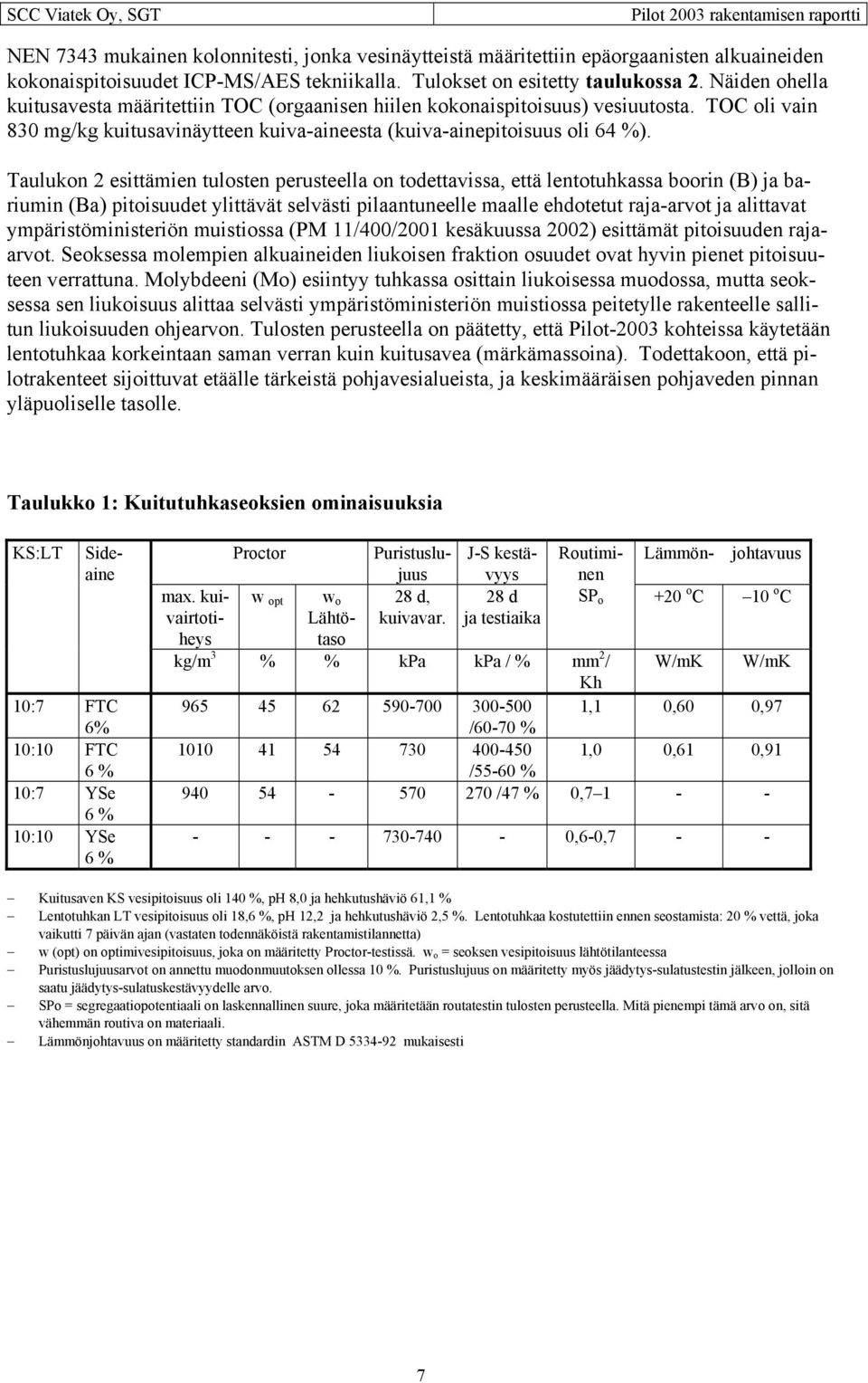 Taulukon 2 esittämien tulosten perusteella on todettavissa, että lentotuhkassa boorin (B) ja bariumin (Ba) pitoisuudet ylittävät selvästi pilaantuneelle maalle ehdotetut raja-arvot ja alittavat