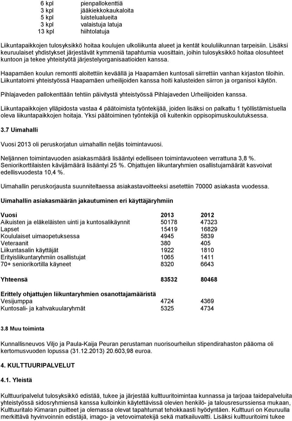 Lisäksi keuruulaiset yhdistykset järjestävät kymmeniä tapahtumia vuosittain, joihin tulosyksikkö hoitaa olosuhteet kuntoon ja tekee yhteistyötä järjestelyorganisaatioiden kanssa.