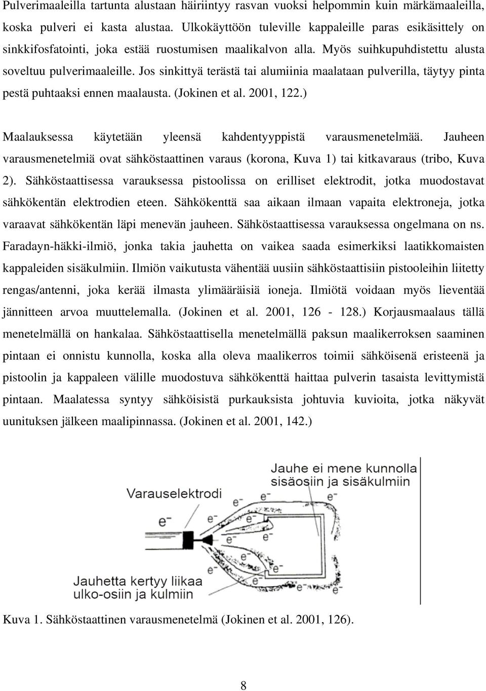 Jos sinkittyä terästä tai alumiinia maalataan pulverilla, täytyy pinta pestä puhtaaksi ennen maalausta. (Jokinen et al. 2001, 122.) Maalauksessa käytetään yleensä kahdentyyppistä varausmenetelmää.