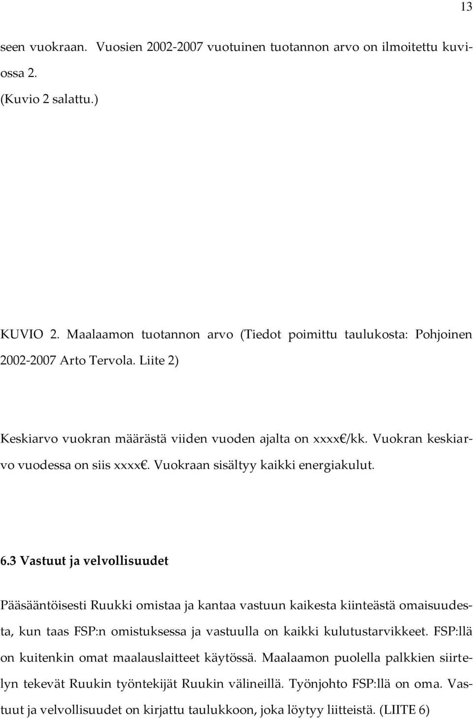 Vuokran keskiarvo vuodessa on siis xxxx. Vuokraan sisältyy kaikki energiakulut. 6.