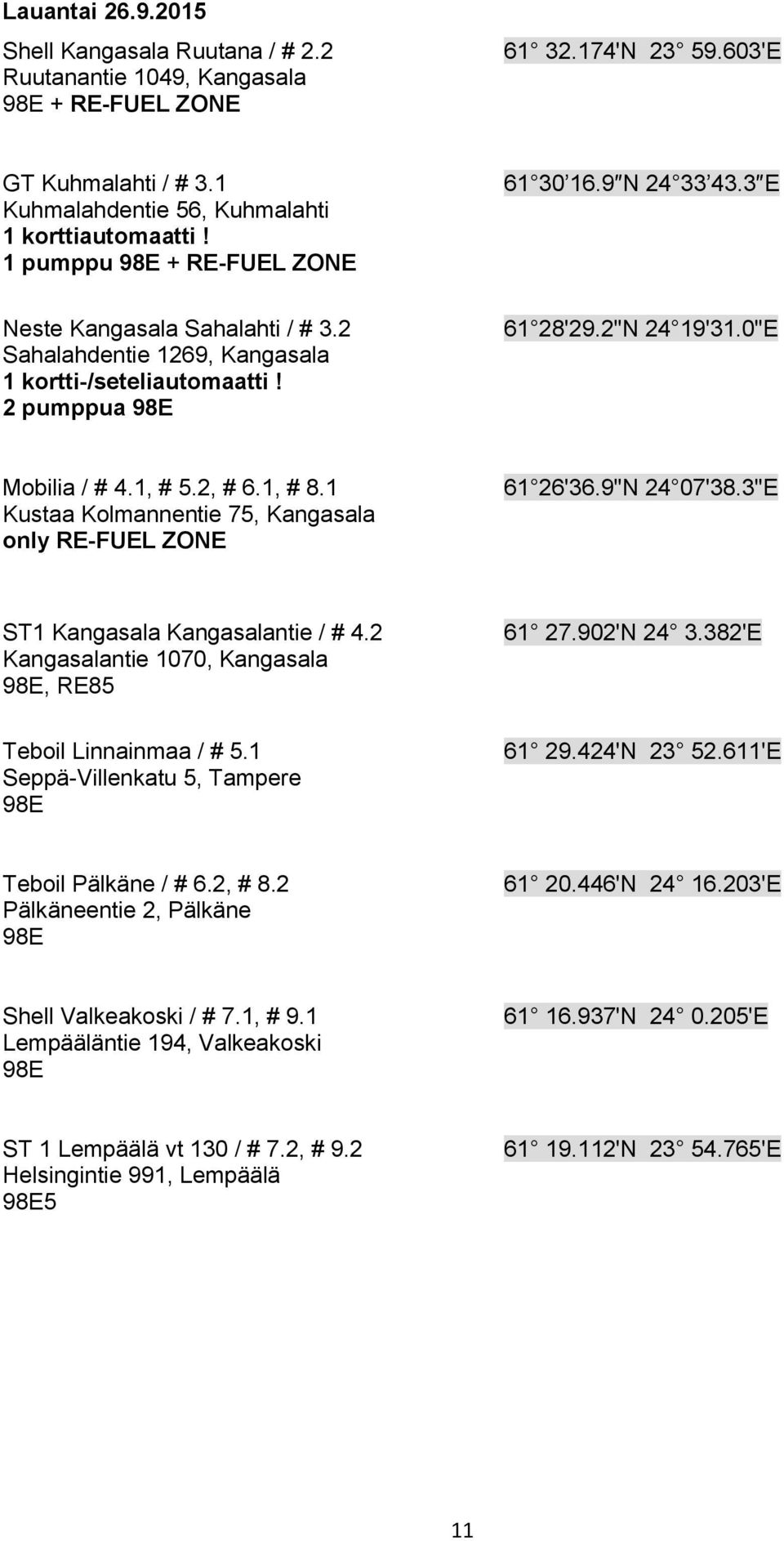 1, # 5.2, # 6.1, # 8.1 Kustaa Kolmannentie 75, Kangasala only RE-FUEL ZONE 61 26'36.9"N 24 07'38.3"E ST1 Kangasala Kangasalantie / # 4.